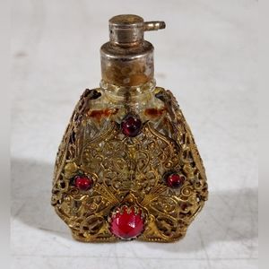 ANTIQUE MINIATURE JEWEL TOP PERFUME BOTTLE
